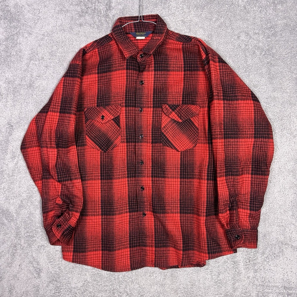 Vintage OshKosh Flannel Shirt Mens XLR B'Gosh Buffalo Plaid Heavy Cotton 90s